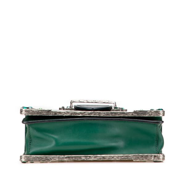 Pre-owned Prada Saffiano Trimmed City Calf Crystal Cahier Crossbody Green
