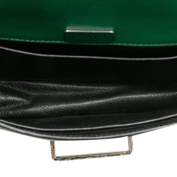 Pre-owned Prada Saffiano Trimmed City Calf Crystal Cahier Crossbody Green