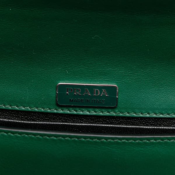 Pre-owned Prada Saffiano Trimmed City Calf Crystal Cahier Crossbody Green