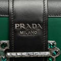Miniatyrbillede 7 af 10: Pre-owned Prada Saffiano Trimmed City Calf Crystal Cahier Crossbody Green