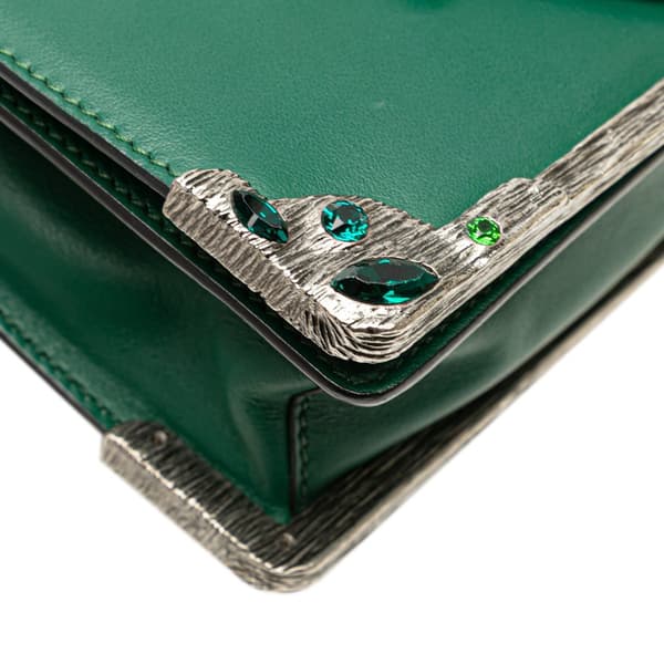 Pre-owned Prada Saffiano Trimmed City Calf Crystal Cahier Crossbody Green