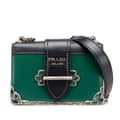 Miniatyrbillede 1 af 10: Pre-owned Prada Saffiano Trimmed City Calf Crystal Cahier Crossbody Green