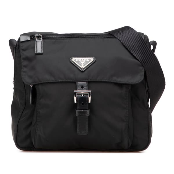Pre-owned Prada Tessuto Zip Buckle Messenger Bag Black