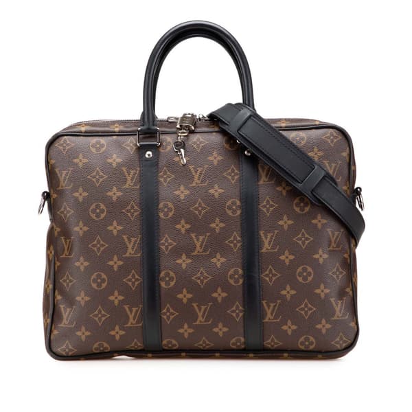 Pre-owned Louis Vuitton Monogram Macassar Porte Documents Voyage Brown