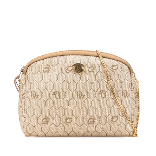 Pre-owned Dior Honeycomb Coated Canvas Chain Crossbody Brown