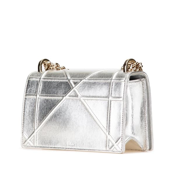 Pre-owned Dior Small Metallic Grained Calfskin Diorama Flap Silver