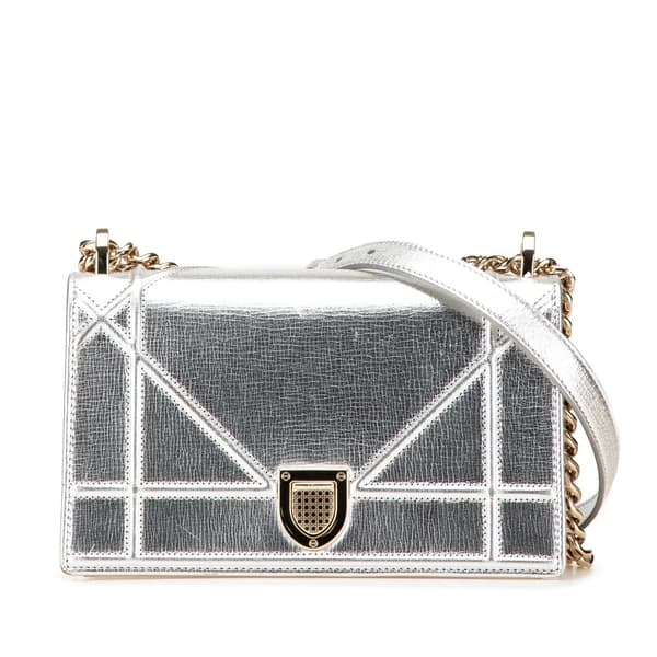 Pre-owned Dior Small Metallic Grained Calfskin Diorama Flap Silver