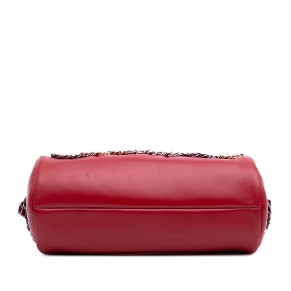 Pre-owned Chanel Calfskin Signature Chain 20s Bowling Bag Red
