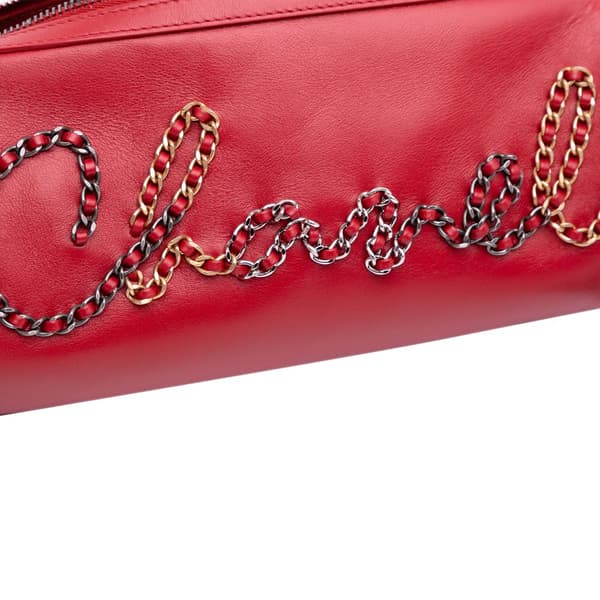 Pre-owned Chanel Calfskin Signature Chain 20s Bowling Bag Red