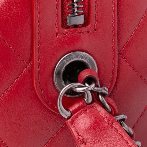 Pre-owned Chanel Calfskin Signature Chain 20s Bowling Bag Red