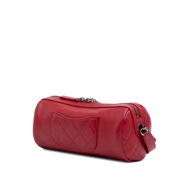 Pre-owned Chanel Calfskin Signature Chain 20s Bowling Bag Red