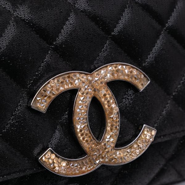 Pre-owned Chanel Sequined Goatskin CC Crystal Wallet On Chain Black