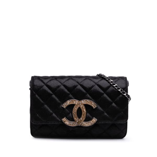 Pre-owned Chanel Sequined Goatskin CC Crystal Wallet On Chain Black