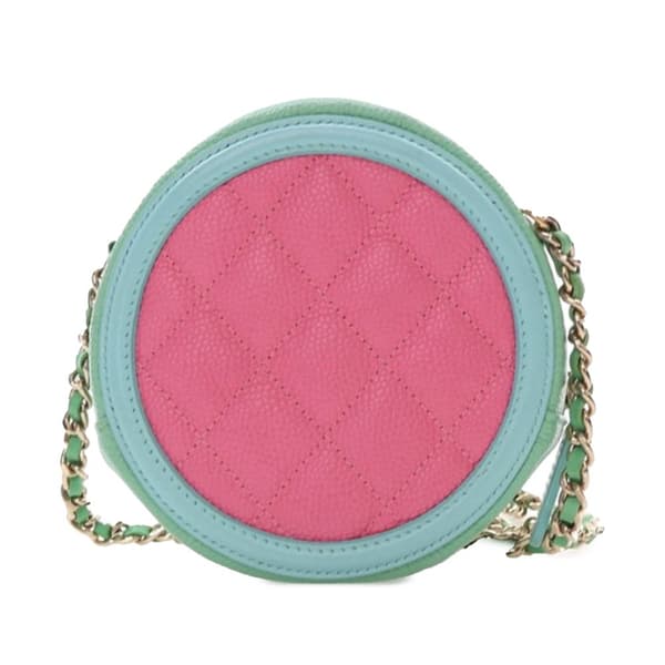 Pre-owned Chanel Tricolor Caviar CC Filigree Round Crossbody Pink