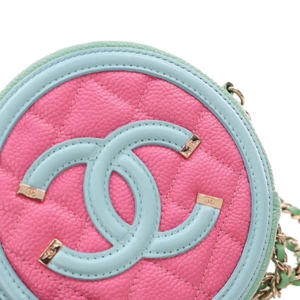 Pre-owned Chanel Tricolor Caviar CC Filigree Round Crossbody Pink