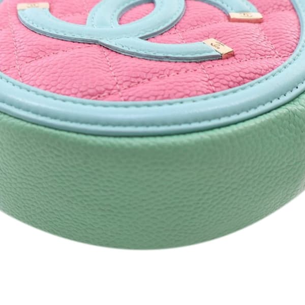 Pre-owned Chanel Tricolor Caviar CC Filigree Round Crossbody Pink