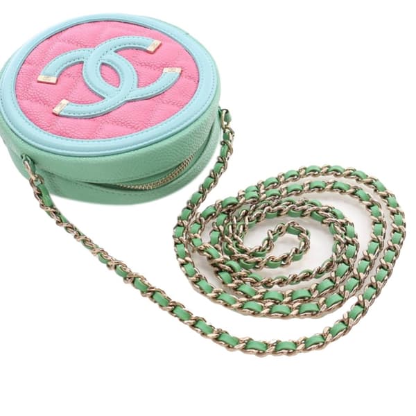 Pre-owned Chanel Tricolor Caviar CC Filigree Round Crossbody Pink
