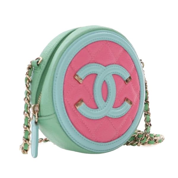 Pre-owned Chanel Tricolor Caviar CC Filigree Round Crossbody Pink