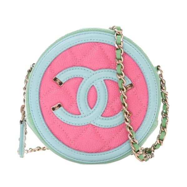 Pre-owned Chanel Tricolor Caviar CC Filigree Round Crossbody Pink