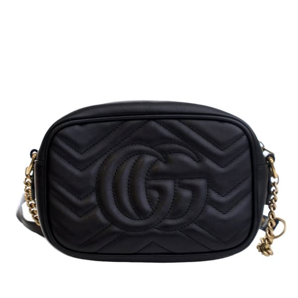 Pre-owned Gucci Mini GG Marmont Matelasse Leather Crossbody Black