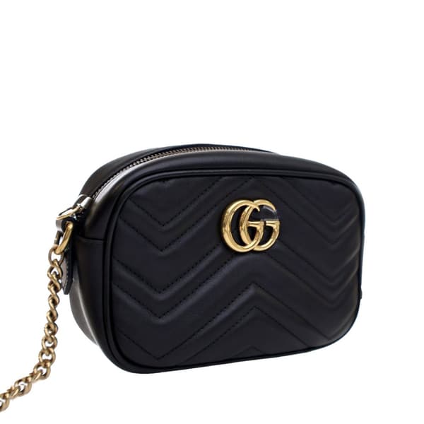 Pre-owned Gucci Mini GG Marmont Matelasse Leather Crossbody Black