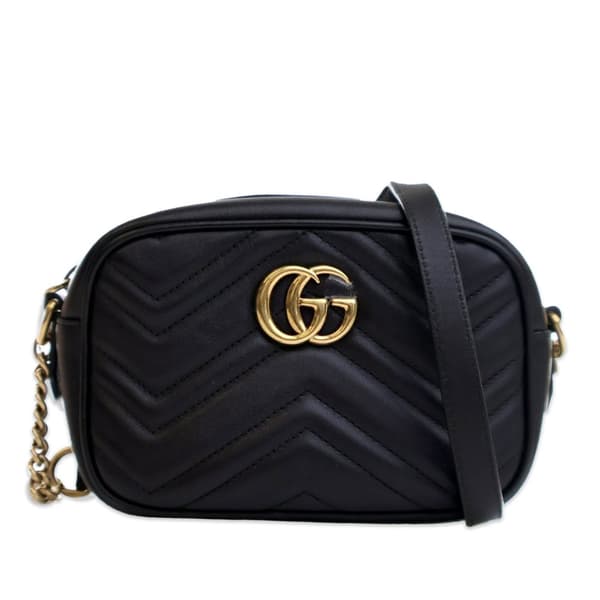 Pre-owned Gucci Mini GG Marmont Matelasse Leather Crossbody Black