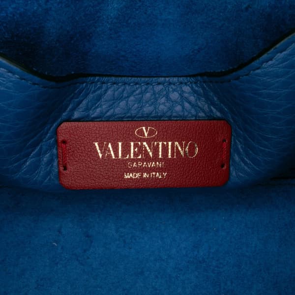 Pre-owned Valentino Mini Pebbled Calfskin Rockstud Flap Crossbody Blue