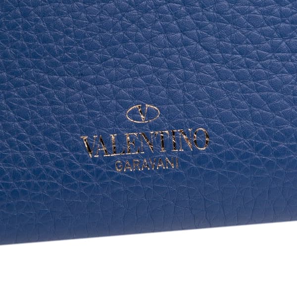Pre-owned Valentino Mini Pebbled Calfskin Rockstud Flap Crossbody Blue