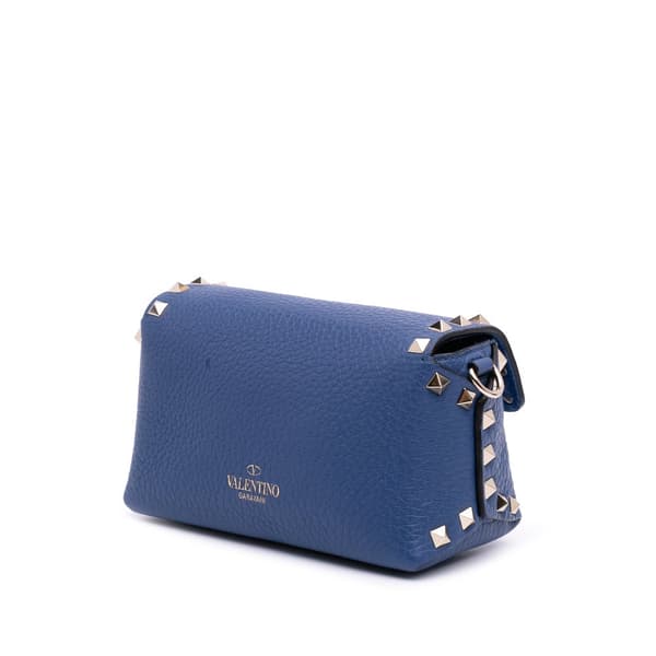 Pre-owned Valentino Mini Pebbled Calfskin Rockstud Flap Crossbody Blue