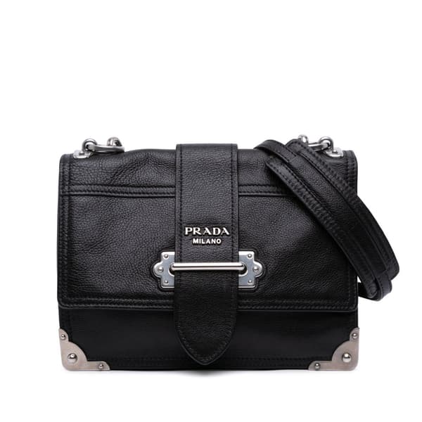 Pre-owned Prada Glace Calf Soft Cahier Crossbody Black