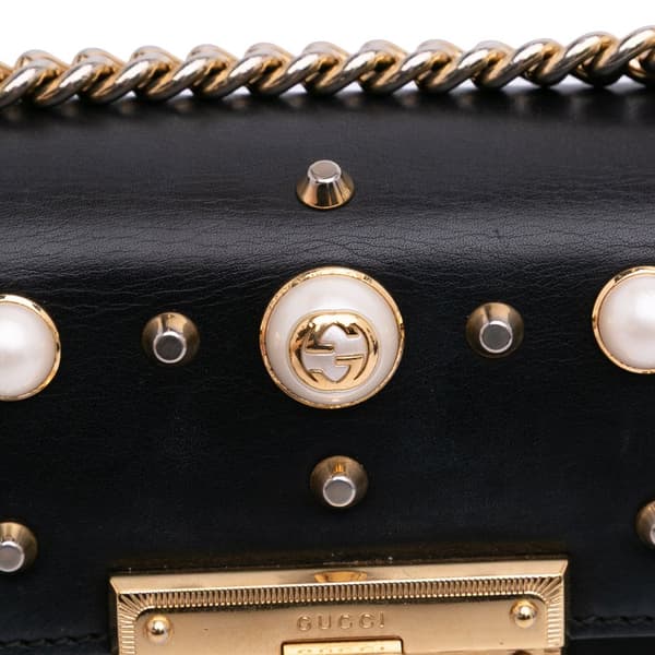 Pre-owned Gucci Small Pearl Studded Leather Padlock Crossbody Black