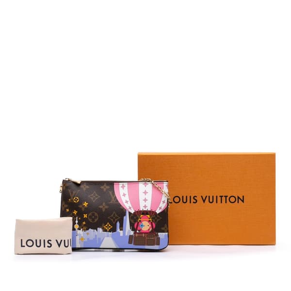 Pre-owned Louis Vuitton Monogram Double Zip Pochette Illustre Vivienne Shanghai Brown