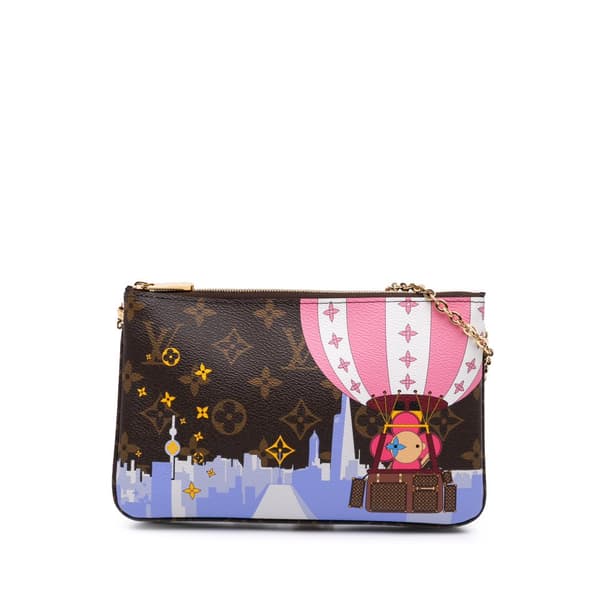 Pre-owned Louis Vuitton Monogram Double Zip Pochette Illustre Vivienne Shanghai Brown
