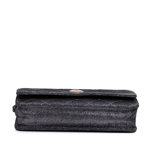 Pre-owned Chanel Quilted Iridescent Lambskin Tartan Button Wallet On Chain Silver