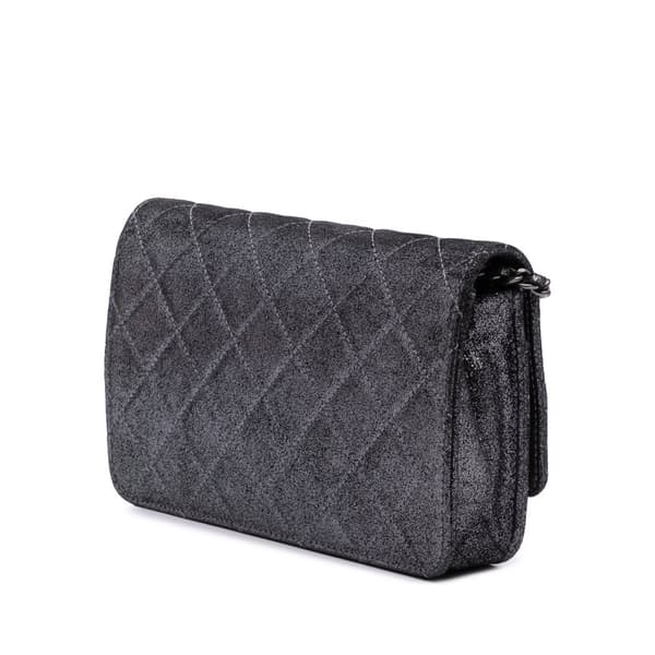 Pre-owned Chanel Quilted Iridescent Lambskin Tartan Button Wallet On Chain Silver