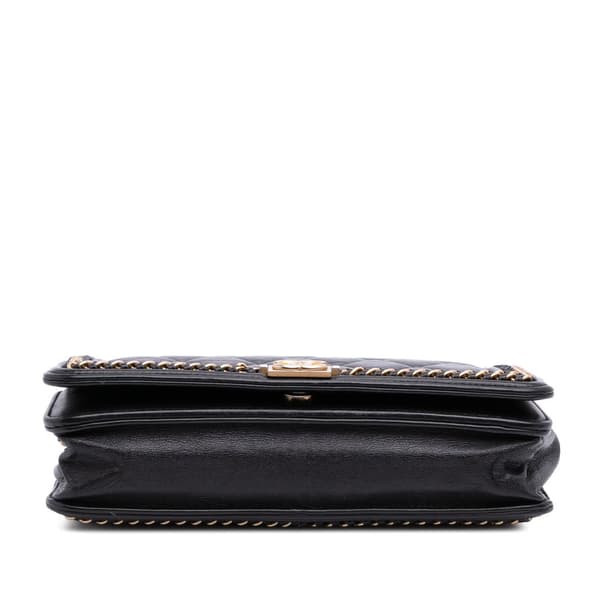 Pre-owned Chanel Quilted Calfskin Chain Around Boy Wallet On Chain Black