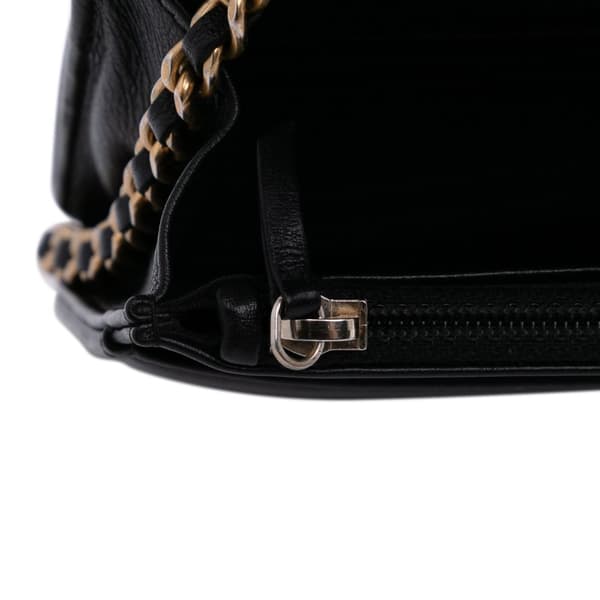 Pre-owned Chanel Quilted Calfskin Chain Around Boy Wallet On Chain Black