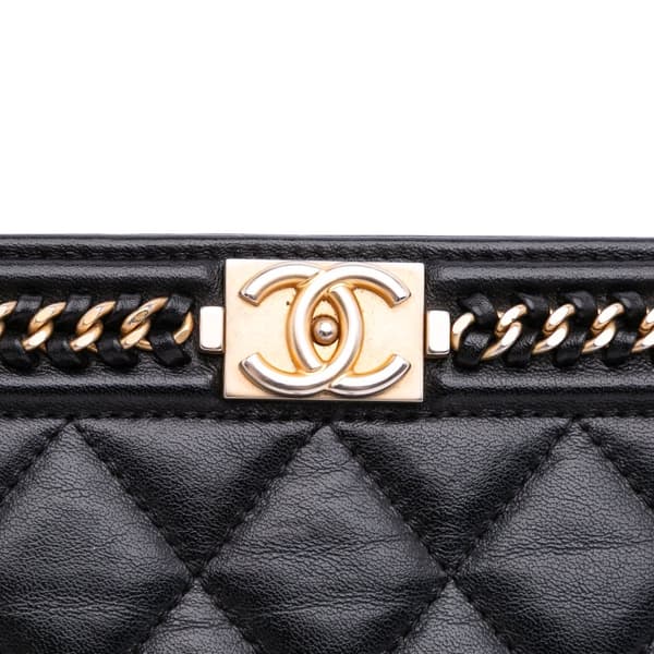 Pre-owned Chanel Quilted Calfskin Chain Around Boy Wallet On Chain Black
