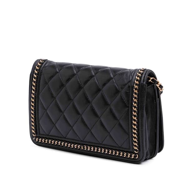 Pre-owned Chanel Quilted Calfskin Chain Around Boy Wallet On Chain Black