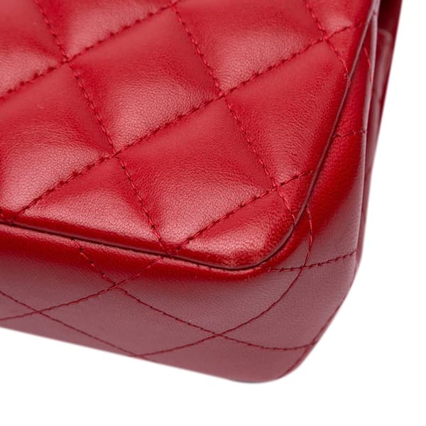 Pre-owned Chanel Extra Mini Rectangular Classic Lambskin Single Flap Red