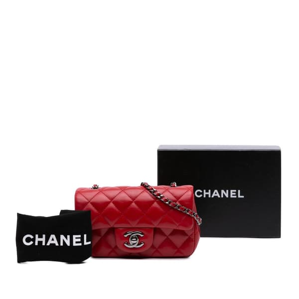 Pre-owned Chanel Extra Mini Rectangular Classic Lambskin Single Flap Red