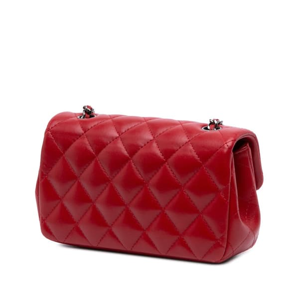 Pre-owned Chanel Extra Mini Rectangular Classic Lambskin Single Flap Red
