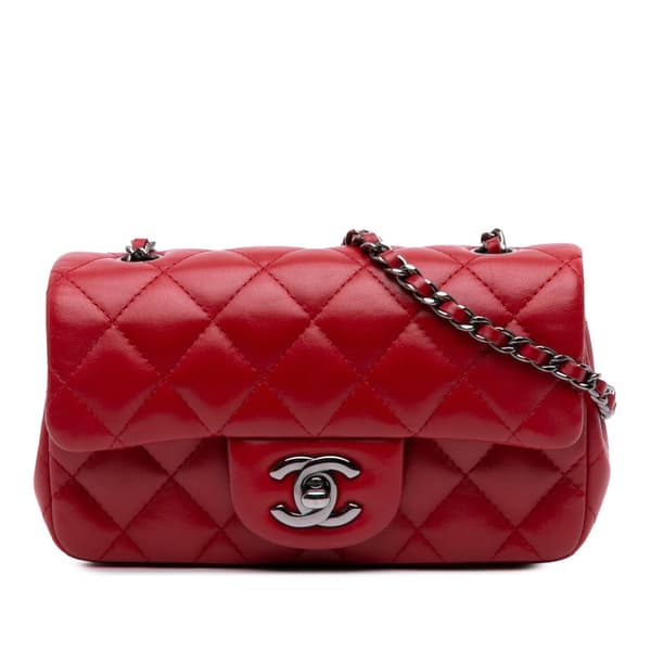Pre-owned Chanel Extra Mini Rectangular Classic Lambskin Single Flap Red
