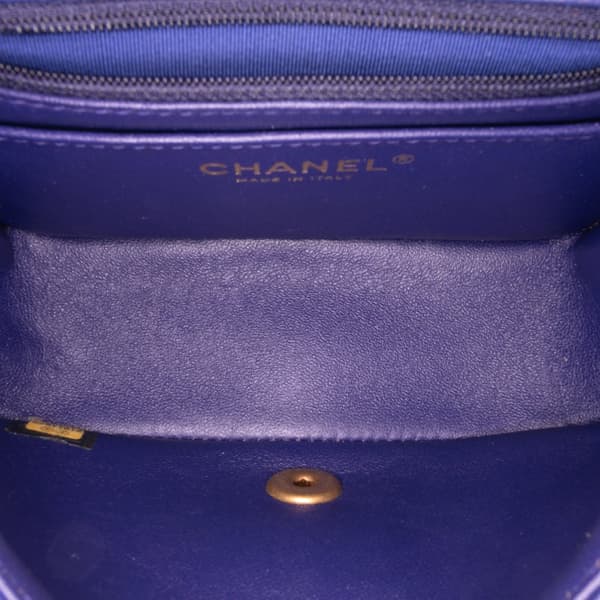 Pre-owned Chanel Mini Square Classic Chevron Lambskin Single Flap Blue