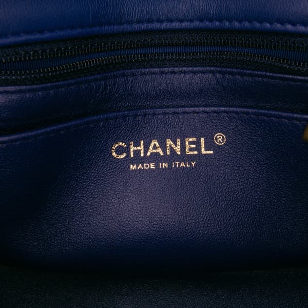 Pre-owned Chanel Mini Square Classic Chevron Lambskin Single Flap Blue