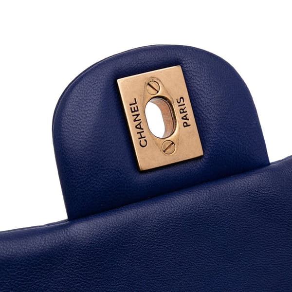 Pre-owned Chanel Mini Square Classic Chevron Lambskin Single Flap Blue