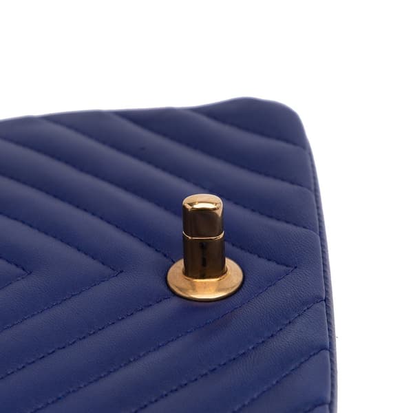 Pre-owned Chanel Mini Square Classic Chevron Lambskin Single Flap Blue