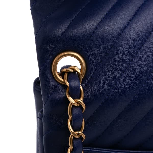 Pre-owned Chanel Mini Square Classic Chevron Lambskin Single Flap Blue