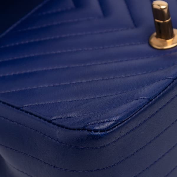 Pre-owned Chanel Mini Square Classic Chevron Lambskin Single Flap Blue