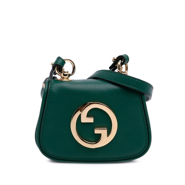 Pre-owned Gucci Textured Calfskin Blondie Card Case on Strap Green
